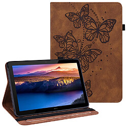 Etui en PU motif papillons avec porte-carte marron pour votre Huawei MediaPad T5 10.1