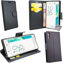 Htdmobiles Housse etui portefeuille pour Sony Xperia XZ + film ecran - NOIR / NOIR