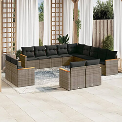 Maison Chic Salon de jardin avec coussins 13 pcs, Ensemble Tables et chaises de jardin, gris résine tressée -GKD985021