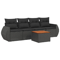 vidaXL Salon de jardin 5 pcs avec coussins noir résine tressée