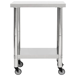 Helloshop26 Table de travail de cuisine avec roues 80 x 45 x 85 cm acier inoxydable 02_0001916