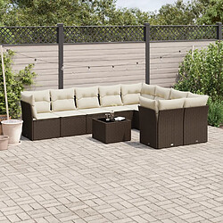 vidaXL Salon de jardin 10 pcs avec coussins marron résine tressée