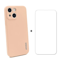 Enkay Coque en silicone anti-rayures, bord droit résistant rose clair pour votre Apple iPhone 13 mini 5.4 pouces