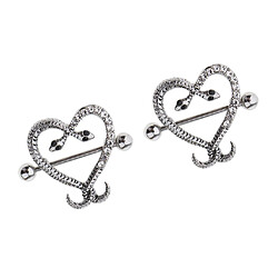 1 paire mamelon bouclier barbell twined coeur de serpent bijoux nipplering blanc