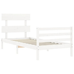 Maison Chic Lit adulte - Cadre Structure de lit avec tête de lit Contemporain blanc 90x200 cm bois massif -MN27295 pas cher