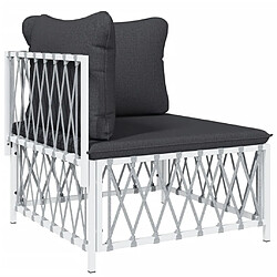 Acheter Maison Chic Salon de jardin 6 pcs avec coussins - Table et chaises d'extérieur - Mobilier/Meubles de jardin Moderne blanc acier -MN53210