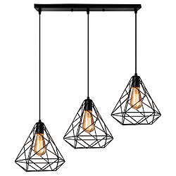 Stoex Suspension Industrielle Cage forme Diamant 25cm Style Vintage Géométrie Lustre Abat jours Métal Fer 3 Edison E27 Luminaire Noir