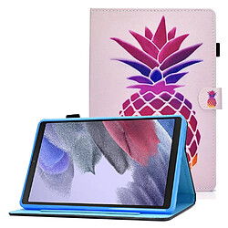 Etui en PU motif de couture, magnétique avec support, porte-cartes et porte-stylo pour Samsung Galaxy Tab A7 Lite 8.7-pouces T220/T225 - Ananas rose