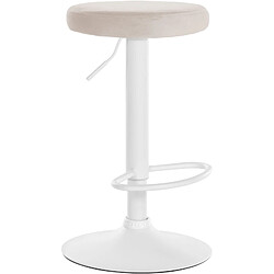 Decoshop26 Tabouret de bar x1 design simple hauteur réglable revêtement en velours crème pieds en métal blanc 10_0005355