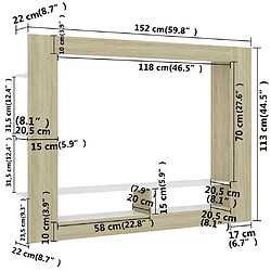 vidaXL Meuble TV Blanc et chêne sonoma 152x22x113cm bois d'ingénierie pas cher