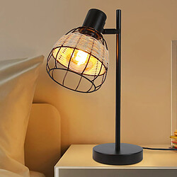 NETTLIFE Lampe de table Vintage Salon Noir - E27Bambou Pivotant Abat-jour avec interrupteur Max.40W - Sans ampoule