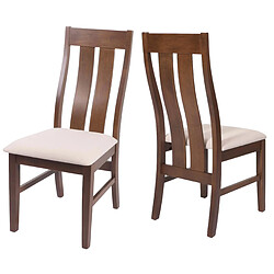 Decoshop26 Lot de 2 chaises de salle à manger cuisine dossier haut en tissu crème et structure en bois marron foncé 04_0007381