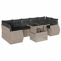 vidaXL Salon de jardin 8 pcs avec coussins gris clair résine tressée