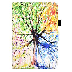 Etui en PU ligne de couture avec support et porte-cartes arbre coloré pour votre Apple iPad mini (2021)