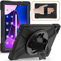 Coque en silicone avec béquille rotative et dragonne pour votre Lenovo Tab M10 (Gen 3) TB-328FU/TB-328XU - noir