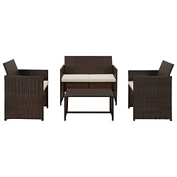 vidaXL Salon de jardin 4 pcs avec coussins Résine tressée Marron