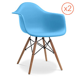 ICONIK INTERIOR Lot de 2 Chaises James bois avec accoudoirs - Mat Bleu