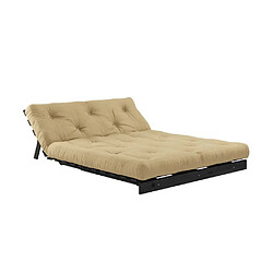 Acheter Inside 75 Canapé convertible futon ROOTS pin laqué noir matelas 140 x 200 cm coloris beige blé