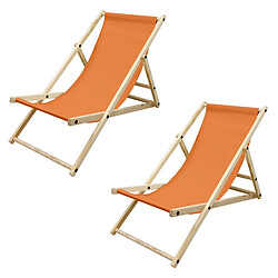 Ecd Germany 2x Chaise longue de jardin pliante bain de soleil plage chilienne orange 120 kg