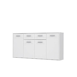 PILVI Buffet bas 4 portes 4 tiroirs - Blanc mat - L 162,3 x P 34,2 x H 88,1 cm