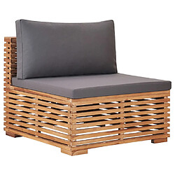 vidaXL Canapé central de jardin avec coussin gris Bois de teck solide