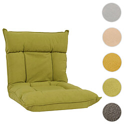 Mendler Fauteuil de sol HWC-N44, fauteuil de relaxation Coussin de sol Canapé de sol Fauteuil pliant 6 positions de relaxation, structure stable en velours ~ vert