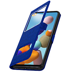 Avizar Housse Samsung Galaxy A21s Étui Intégral Double Fenêtre Support Vidéo Bleu