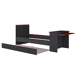 Vente-Unique Lit gigogne gamer 2 x 90 x 200 cm - Avec bureau - LEDs - Anthracite et rouge - VOUANI pas cher