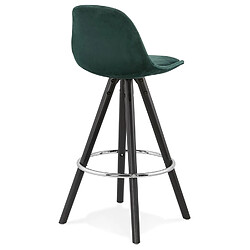 Acheter Alterego Tabouret snack mi-hauteur 'SPIRIT MINI' en velours vert et pieds en bois noir