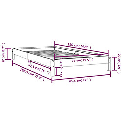 vidaXL Lit empilable sans matelas noir 75x190 cm bois de pin massif pas cher