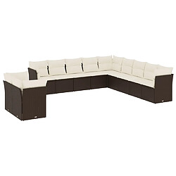 vidaXL Salon de jardin et coussins 11 pcs marron résine tressée