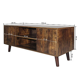 Helloshop26 Meuble télé TV 110 cm avec 2 compartiments ouverts et 2 portes armoire table basse salon chambre bureau support de télévision banc tv de style industriel marron rustique 01_0001109