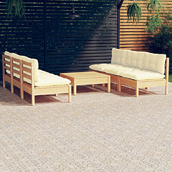 vidaXL Salon de jardin 7 pcs avec coussins crème bois de pin