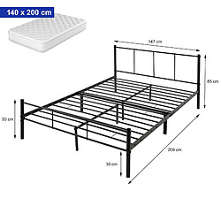Ecd Germany Cadre de lit noir métal 140x200cm sommier à lattes à barreaux chambre à coucher pas cher
