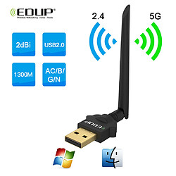 Acheter edup dual band ac 1300mbps usb sans fil wifi adaptateur 2.4 / 5ghz wi-fi récepteur dongle carte réseau 2dbi antenne fenêtres / mac pour pc