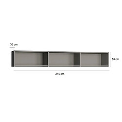 Inside 75 Surmeuble 3 niches de rangements pour lit escamotable horizontal 160 x 200 cm Hauteur 36 cm finition gris mat