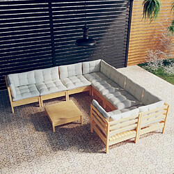 Maison Chic Salon de jardin 9 pcs + coussins - Mobilier/Meubles de jardin - Table et chaises d'extérieur crème bois de pin -MN98704