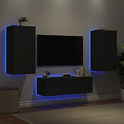 Acheter Maison Chic Lot de 3 Meuble TV muraux, Banc TV avec lumières LED pour salon, Meuble de rangement noir -GKD72839