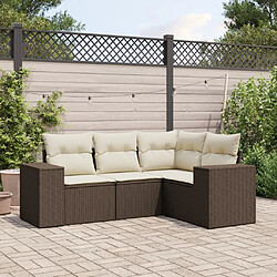 vidaXL Salon de jardin 4 pcs avec coussins marron résine tressée