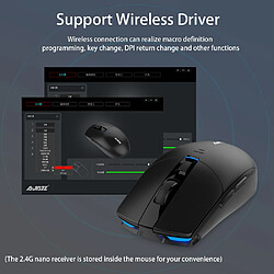 Avis Universal Souris sans fil Souris gaming léger PMW3338 Puce lecteur sans fil 6 couleurs Lumière LED Réglage 16000 (noir)