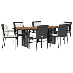 vidaXL Ensemble à manger de jardin coussins 7pcs Noir Résine tressée