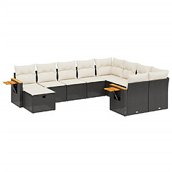 vidaXL Salon de jardin 10 pcs avec coussins noir résine tressée