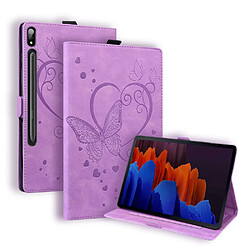 Etui en PU motif papillon avec support, porte-cartes et porte-stylo violet pour votre Samsung Galaxy Tab S7/Galaxy Tab S8