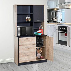 Homcom Armoire de cuisine multi-rangements 2 portes 3 tiroirs 3 étagères + grand plateau 90L x 39l x 169H cm bicolore chêne clair noir