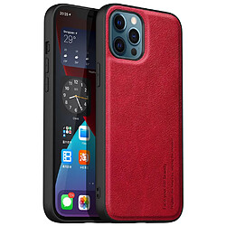 Coque en TPU + PU Anti-empreintes digitales, style rétro pour votre iPhone 12/12 Pro 6.1 pouces - rouge