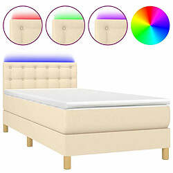 Sommier à lattes LED,Cadre à lattes de lit avec matelas pour Adulte Crème 100x200 cm Tissu -MN35389