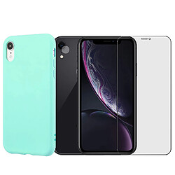 Protection intégrale Verre Trempé pour iPhone XR + Verre Trempé Caméra Arrière + Coque souple silicone Turquoise - Visiodirect -