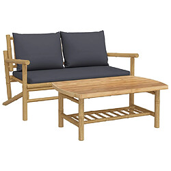 Maison Chic Salon de jardin 2 pcs avec coussins - Table et chaises d'extérieur - Mobilier/Meubles de jardin Moderne gris foncé bambou -MN34245