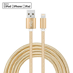 Wewoo Câble or pour iPhone X, 8, 7 et 7 Plus, 6 6s, 6 Plus 6S Plus, 5 & 5s & 5C, iPad Air, mini YF-MX04 3 M 2.4A MFI Certifié Lightning à USB Nylon Weave Style Data de Recharge de Données,