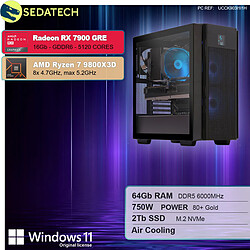 Sedatech PC Gamer Pro ATX • AMD Ryzen 7 9800X3D • RX 7900 GRE • 64Go DDR5 • 2To SSD M.2 • Windows 11